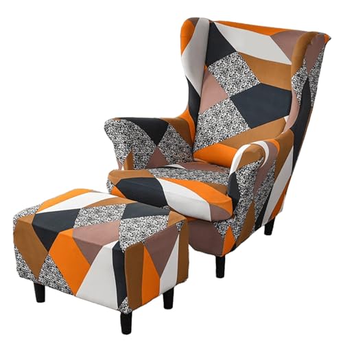 ARZARF Ohrensessel Überzug mit Ottomanenbezug,Stretch-Ohrensesselbezug,Abnehmbare Waschbarer Möbelschutz für Sessel Wohnzimmer Schlafzimmer(Style 15) von ARZARF