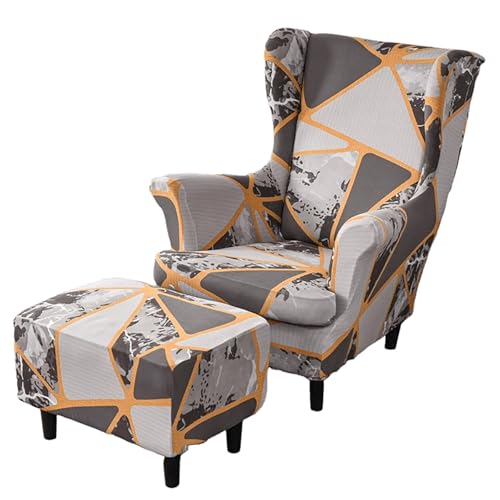 ARZARF Ohrensessel Überzug mit Ottomanenbezug,Stretch-Ohrensesselbezug,Abnehmbare Waschbarer Möbelschutz für Sessel Wohnzimmer Schlafzimmer(Style 19) von ARZARF