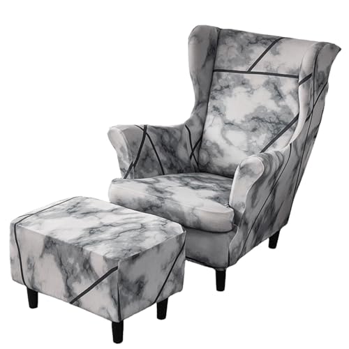 ARZARF Ohrensessel Überzug mit Ottomanenbezug,Stretch-Ohrensesselbezug,Abnehmbare Waschbarer Möbelschutz für Sessel Wohnzimmer Schlafzimmer(Style 2) von ARZARF