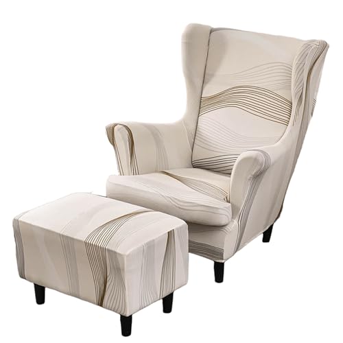 ARZARF Ohrensessel Überzug mit Ottomanenbezug,Stretch-Ohrensesselbezug,Abnehmbare Waschbarer Möbelschutz für Sessel Wohnzimmer Schlafzimmer(Style 20) von ARZARF