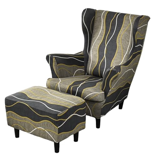 ARZARF Ohrensessel Überzug mit Ottomanenbezug,Stretch-Ohrensesselbezug,Abnehmbare Waschbarer Möbelschutz für Sessel Wohnzimmer Schlafzimmer(Style 3) von ARZARF
