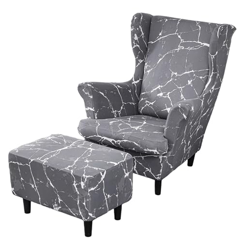 ARZARF Ohrensessel Überzug mit Ottomanenbezug,Stretch-Ohrensesselbezug,Abnehmbare Waschbarer Möbelschutz für Sessel Wohnzimmer Schlafzimmer(Style 4) von ARZARF