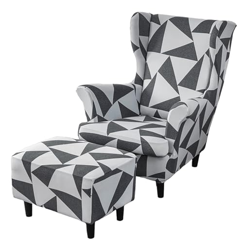 ARZARF Ohrensessel Überzug mit Ottomanenbezug,Stretch-Ohrensesselbezug,Abnehmbare Waschbarer Möbelschutz für Sessel Wohnzimmer Schlafzimmer(Style 7) von ARZARF