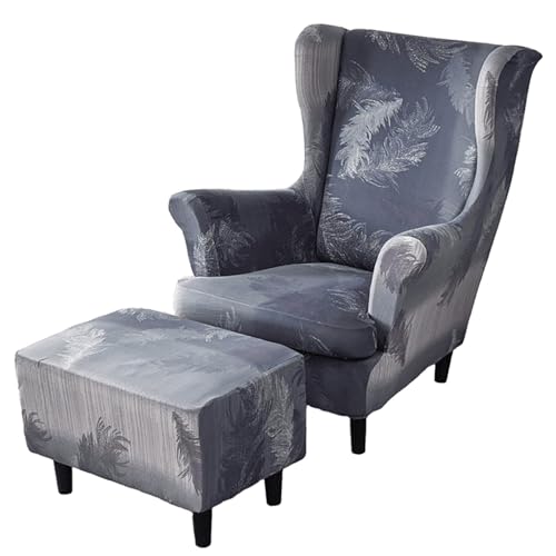 ARZARF Ohrensessel Überzug mit Ottomanenbezug,Stretch-Ohrensesselbezug,Abnehmbare Waschbarer Möbelschutz für Sessel Wohnzimmer Schlafzimmer(Style 8) von ARZARF
