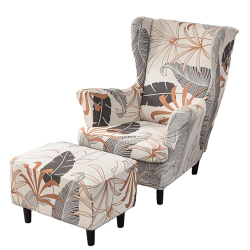 ARZARF Ohrensessel Überzug mit Ottomanenbezug,Stretch-Ohrensesselbezug,Abnehmbare Waschbarer Möbelschutz für Sessel Wohnzimmer Schlafzimmer(Style 9) von ARZARF