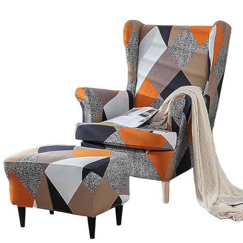 ARZARF Ohrensessel Überzug mit Ottomanenbezug,Stretch-Ohrensesselbezug,Waschbarer Elasthan-Stoff,Möbelschutz für Sessel Schlafzimmer Hotel(Style 13) von ARZARF