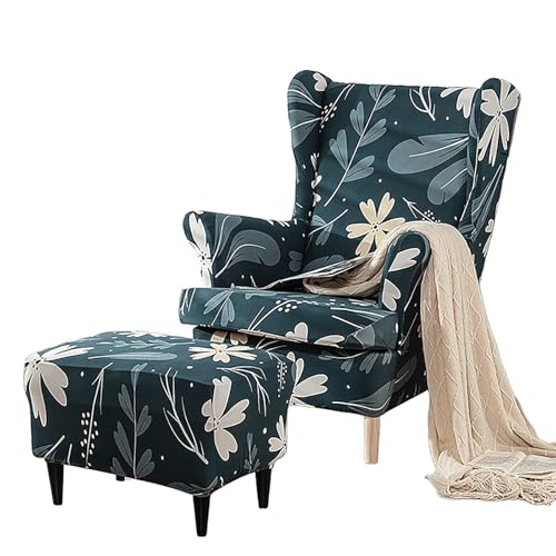 ARZARF Ohrensessel Überzug mit Ottomanenbezug,Stretch-Ohrensesselbezug,Waschbarer Elasthan-Stoff,Möbelschutz für Sessel Schlafzimmer Hotel(Style 15) von ARZARF