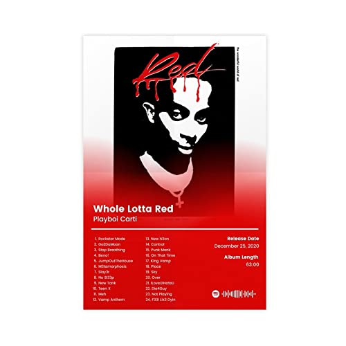 ARZARF Playboi Carti Poster Ganzes Lotta Rot Tracklist Album Cover Poster Leinwand Poster Schlafzimmer Dekor Sport Landschaft Büro Zimmer Dekor Geschenk Rahmen Stil 30 x 45 cm von ARZARF