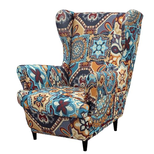 ARZARF Stretch-Print Ohrensessel Überzug 2-teilig,Waschbarer Ohrensesselbezug mit Elastischem Boden,für Ohrensessel Wohnzimmer Schlafzimmer(Style 13) von ARZARF