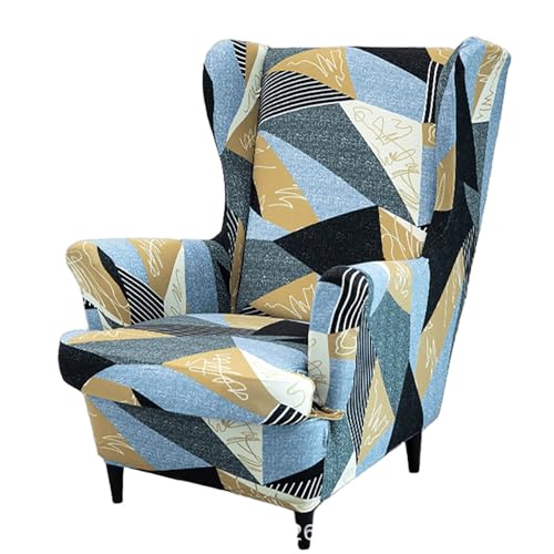 ARZARF Stretch-Print Ohrensessel Überzug 2-teilig,Waschbarer Ohrensesselbezug mit Elastischem Boden,für Ohrensessel Wohnzimmer Schlafzimmer(Style 3) von ARZARF