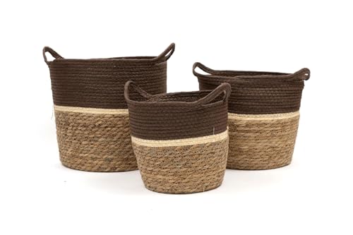 ARZOM - Seegras Korb Set – Aufbewahrungskorb mit Henkeln – Vielseitiger Flechtkorb als Wäschekorb, Blumentopf & Ablagekorb – Körbe geflochten aus robustem Seegras im Boho Stil – 3teilig von ARZOM