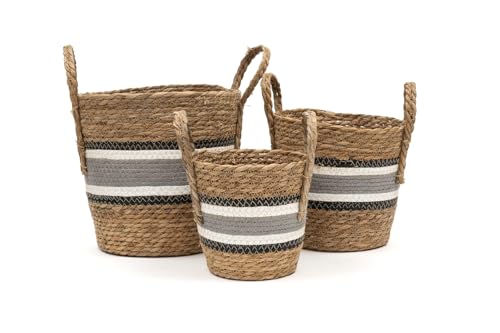 ARZOM - Seegras Korb Set – Aufbewahrungskorb mit Henkeln – Vielseitiger Flechtkorb als Wäschekorb, Blumentopf & Ablagekorb – Körbe geflochten aus robustem Seegras im Boho Stil – 3teilig von ARZOM