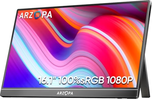 ARZOPA 2.5K Portabeler Monitor, 16 Zoll 2560x1600 HDR 500nits 8bit QHD USB-C HDMI Laptop Monitor, 16:10 IPS Augenschutz Externer Zweitbildschirm für Mac PC Phone PS4/5 Xbox Switch (Z1RC) von ARZOPA