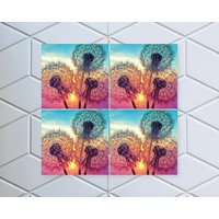 Pusteblumen Untersetzer | Blumen Keramik Untersetzer, Löwenzahn Sonnenuntergang, Blumendekor, Set, Dekorative Fliesen Hübsche von ARavensDreams