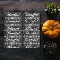 Thanksgiving Untersetzer | Dankbar, Dankbar, Gesegnet, Herbst Untersetzer, Phrasen, Fliesen Dekor, Weißer Kürbis von ARavensDreams