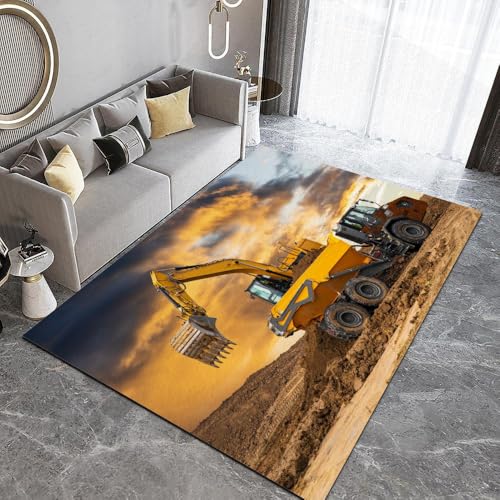 ARiXIaNg Bagger Gelb Teppich Kinderteppich Modern 3D Bauernhof Weizenfeld Teppich Schlafzimmer rutschfeste FußMatte Kinder Teenager Kurzflor Teppiche FüR Flur Wohnzimmer Boden Teppich 120x160 cm von ARiXIaNg