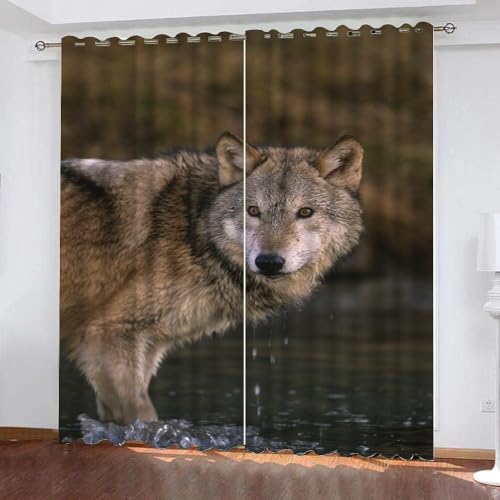 ARiXIaNg Gardinen Kinderzimmer Wolf 3D Verdunklungsvorhänge 2er Set mit Ösen Kawaii-Tiere 3D Polyester Verdunkelungsvorhang für Wohnzimmer Wohnkultur 2-Set (234x183 cm) von ARiXIaNg