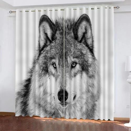 ARiXIaNg Gardinen Kinderzimmer Wolf 3D Verdunklungsvorhänge 2er Set mit Ösen Tier 3D Polyester Verdunkelungsvorhang für Wohnzimmer Wohnkultur 2-Set (234x183 cm) von ARiXIaNg