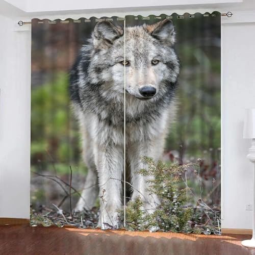 ARiXIaNg Gardinen Kinderzimmer Wolf 3D Verdunklungsvorhänge 2er Set mit Ösen Tier 3D Polyester Verdunkelungsvorhang für Wohnzimmer Wohnkultur 2-Set (234x183 cm) von ARiXIaNg