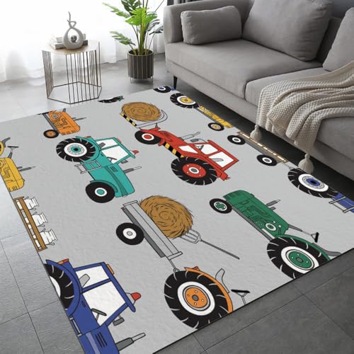 ARiXIaNg Teppich Wohnzimmer Schlafzimmer Cartoon-Auto Teppich Kinderzimmer Kurzflor Teppiche rutschfeste Spielteppiche Bagger Traktor Teenager Kinderteppich Dekoration Carpets 60x90 cm von ARiXIaNg