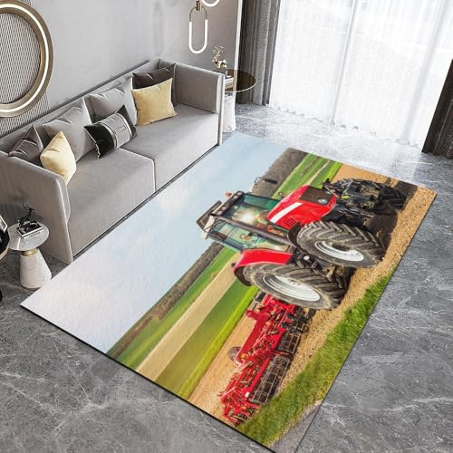 ARiXIaNg Traktor Teppich Kinderteppich Modern 3D Bauernhof Weizenfeld Teppich Schlafzimmer rutschfeste FußMatte Kinder Teenager Kurzflor Teppiche FüR Flur Wohnzimmer Boden Teppich 80x120 cm von ARiXIaNg
