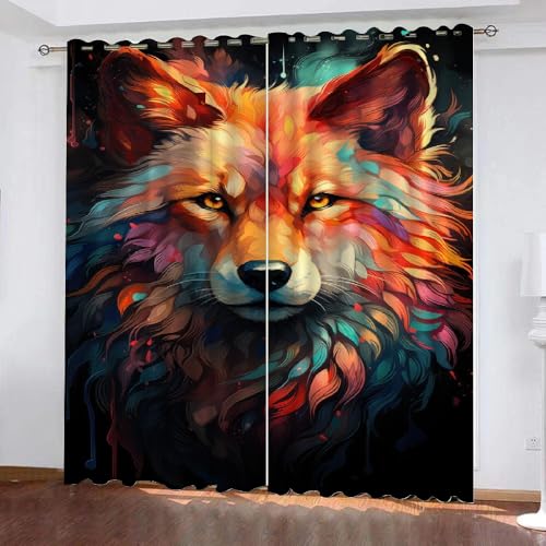 ARiXIaNg Vorhang Abdunkelnde Wolf Gardinen Blickdicht Kawaii-Tiere Vorhänge Abdunkelnd Blickdichte Schallschutz Gardinen Schlafzimmer Kinderzimmer mit Ösen 2er-Pack (220x215 cm) von ARiXIaNg