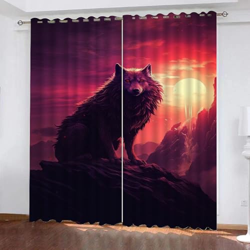 ARiXIaNg Vorhang Abdunkelnde Wolf Gardinen Blickdicht Kawaii-Tiere Vorhänge Abdunkelnd Blickdichte Schallschutz Gardinen Schlafzimmer Kinderzimmer mit Ösen 2er-Pack (220x215 cm) von ARiXIaNg