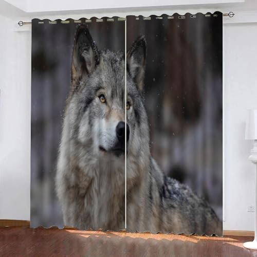 ARiXIaNg Vorhang Abdunkelnde Wolf Gardinen Blickdicht Tier Vorhänge Abdunkelnd Blickdichte Schallschutz Gardinen Schlafzimmer Kinderzimmer mit Ösen 2er-Pack (220x215 cm) von ARiXIaNg