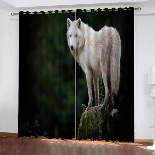ARiXIaNg Vorhang Abdunkelnde Wolf Gardinen Blickdicht Tier Vorhänge Abdunkelnd Blickdichte Schallschutz Gardinen Schlafzimmer Kinderzimmer mit Ösen 2er-Pack (220x215 cm) von ARiXIaNg