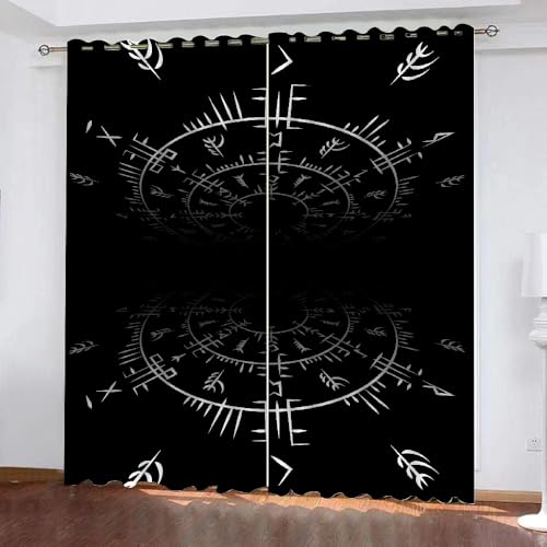 ARiXIaNg Vorhang Wikinger Blickdicht Schallschutz Gardinenmit Ösen 2er Set Kindervorhänge Polyester 3D Drucken Nordische Mythologie Runen Verdunkelungsvorhang für Wohnzimmer Schlafzimmer (200x200 cm) von ARiXIaNg