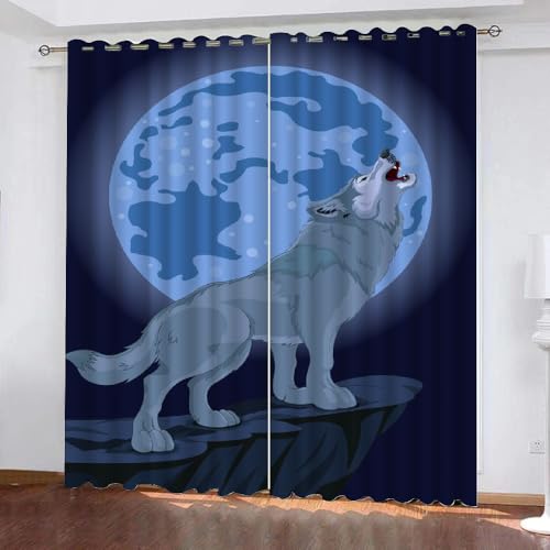 ARiXIaNg Vorhang Wolf Blickdicht Schallschutz Gardinenmit Ösen 2er Set Kindervorhänge Polyester 3D Drucken Kawaii-Tiere Verdunkelungsvorhang für Wohnzimmer Schlafzimmer (200x200 cm) von ARiXIaNg