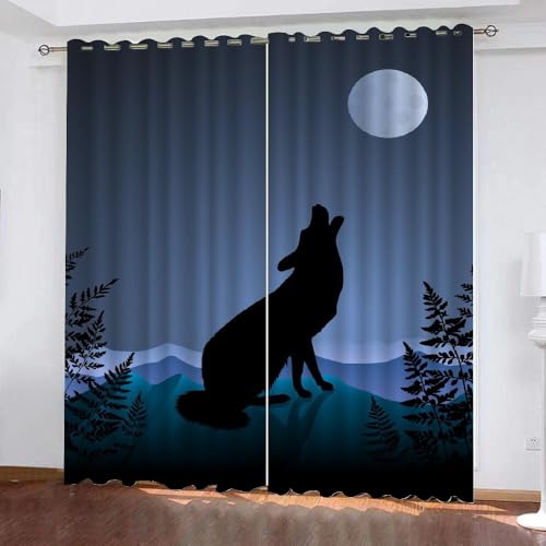 ARiXIaNg Vorhang Wolf Blickdicht Schallschutz Gardinenmit Ösen 2er Set Kindervorhänge Polyester 3D Drucken Kawaii-Tiere Verdunkelungsvorhang für Wohnzimmer Schlafzimmer (200x200 cm) von ARiXIaNg