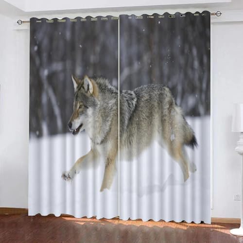 ARiXIaNg Vorhang Wolf Blickdicht Schallschutz Gardinenmit Ösen 2er Set Kindervorhänge Polyester 3D Drucken Tier Verdunkelungsvorhang für Wohnzimmer Schlafzimmer (200x200 cm) von ARiXIaNg
