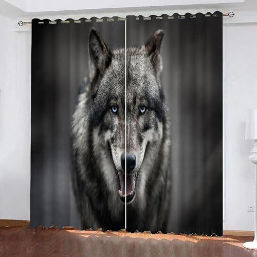 ARiXIaNg Wolf Gardinen Kinderzimmer 3D Verdunklungsvorhänge mit Ösen Tier Fenstervorhang Junge Mädchen Schlafzimmer Wohnzimmer Küche Vorhang 2-Set (150x166 cm) von ARiXIaNg