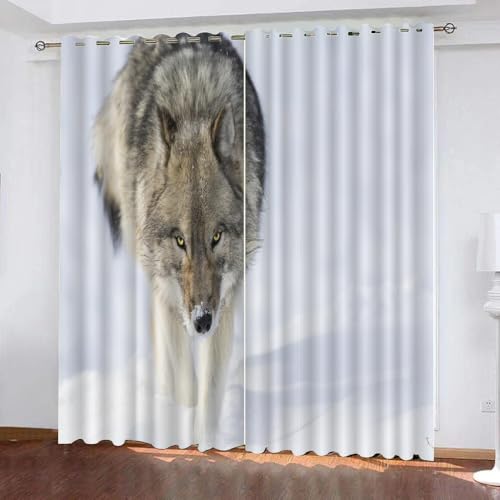 ARiXIaNg Wolf Vorhang Abdunkelnde Tier Vorhänge Ösen 2 Stück Schlafzimmer Geräuschreduzierung 3D Gedruckt Gardinen Modern Home Dekoration (183x214 cm) von ARiXIaNg