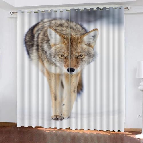 Gardinen Blickdicht Wolf Kinderzimmer Vorhänge Grünland Tiere Polyester Vorhänge Abdunkelnd Blickdichte Schallschutz Gardinen mit Ösen 2er-Pack (140x160 cm) von ARiXIaNg