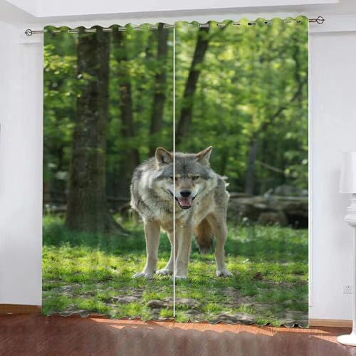 Vorhang Blickdicht Wolf 3D Verdunklungsvorhänge mit Ösen Gardinen Grünland Tiere Schlafzimmer Vorhang Wetterfest für Wohnzimmer 2er Set (234x137 cm cm) von ARiXIaNg