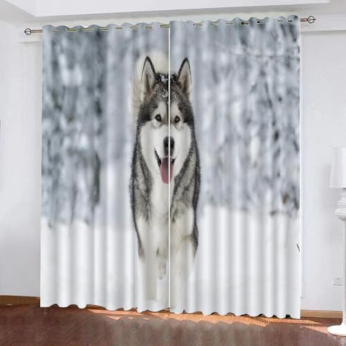 Vorhang Blickdicht Wolf 3D Verdunklungsvorhänge mit Ösen Gardinen Grünland Tiere Schlafzimmer Vorhang Wetterfest für Wohnzimmer 2er Set (234x137 cm cm) von ARiXIaNg