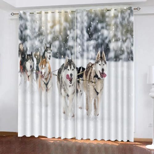 Vorhang Wolf Blickdicht Schallschutz Gardinenmit Ösen 2er Set Kindervorhänge Polyester 3D Drucken Grünland Tiere Verdunkelungsvorhang für Wohnzimmer Schlafzimmer (200x200 cm) von ARiXIaNg