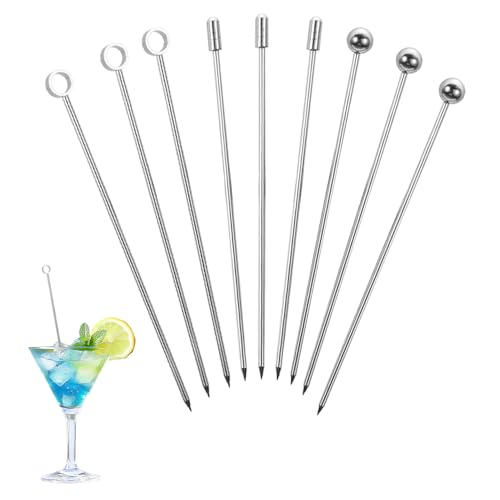 Cocktailspieße 9 Stück Spieße Fingerfood Edelstahl Cocktail Spieße Food Picks Rührstäbchen Partyspieße Cocktail Sticks Cocktail Deko für Oliven Vorspeisen Kirschen Martini Obst von ARubyForest