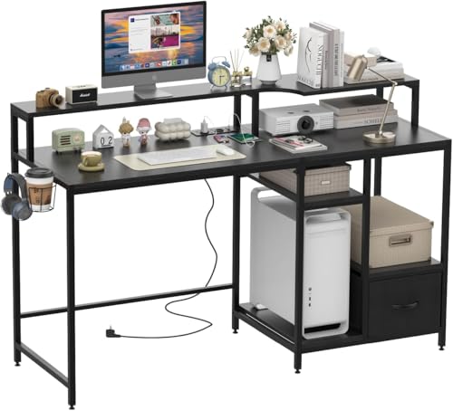 ARunThLana Gaming-Schreibtisch in L, Gaming-Eckschreibtisch mit Aufbewahrung, umkehrbarer Winkel, Tisch in L-Form, Schreibtisch, Computertisch, Winkel mit 2 Steckdosen und 2 USB-Ports und ARunThLana Gaming-Schreibtisch in L, Gaming-Eckschreibtisch mit Aufbewahrung, umkehrbarer Winkel, Tisch in L-Form, Schreibtisch, Computertisch, Winkel mit 2 Steckdosen und 2 USB-Ports und von ARunThLana