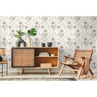 As Creation - a.s. Création Drawn Into Nat 394272 Vliestapete Blumen / Floral 10.05 x 0.53 m Schwarz Wohnzimmer Schlafzimmer Büro von AS CREATION