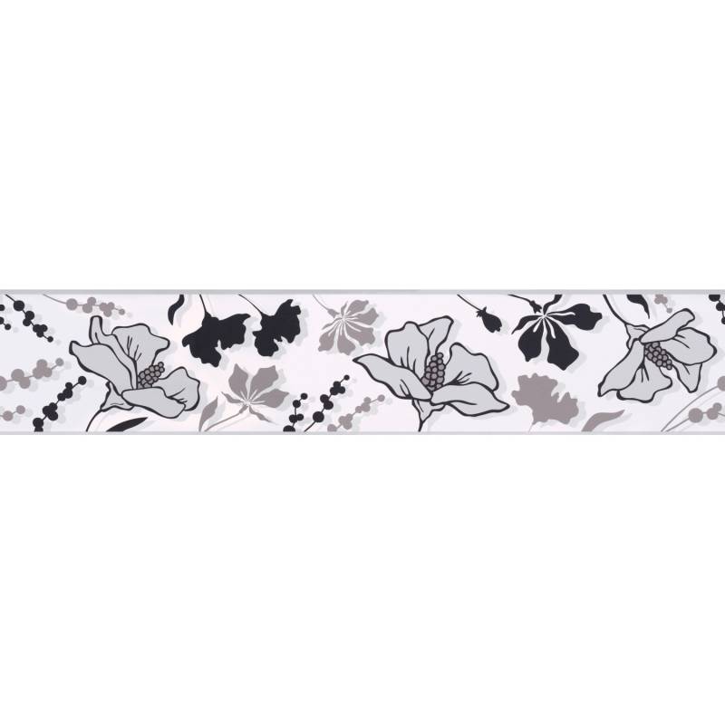 A.S. Création Borte selbstklebend Blumen 5 m x 10 cm Schwarz-Weiß von AS-Creation