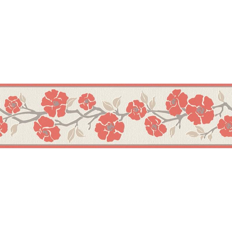 A.S. Création Borte selbstklebend Blumen 5 m x 17 cm Rot-Weiß von AS-Creation