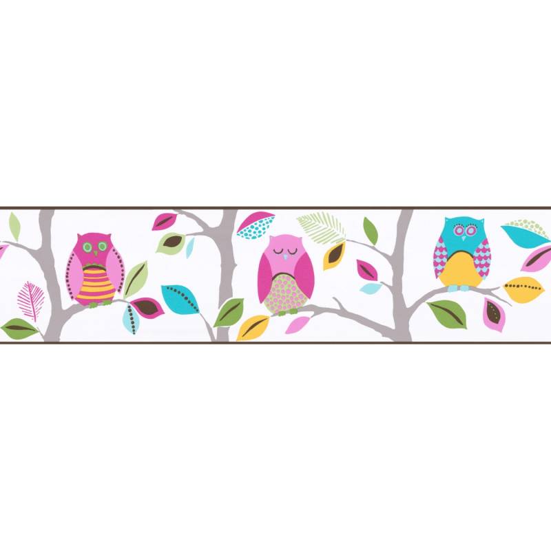 A.S. Création Borte selbstklebend Eulen Kinderzimmer 5 m x 13 cm Bunt von AS-Creation