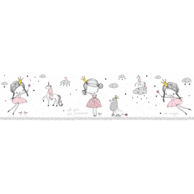 A.S. Création Borte selbstklebend Prinzessin Kinderzimmer 5 m x 15 cm Weiß-Rosa von AS-Creation