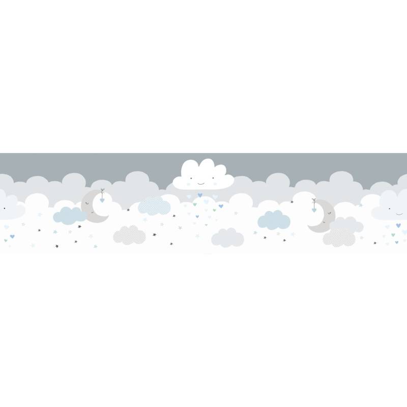 A.S. Création Borte selbstklebend Wolken Kinderzimmer 5 m x 15 cm Grau-Blau von AS-Creation