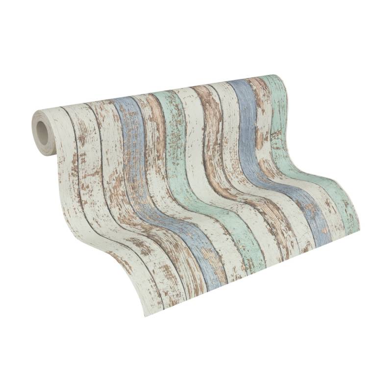 A.S. Création Tapete Holzoptik Weiß Braun und Blau 53 cm x 10,05 m AS-959141 von AS-Creation