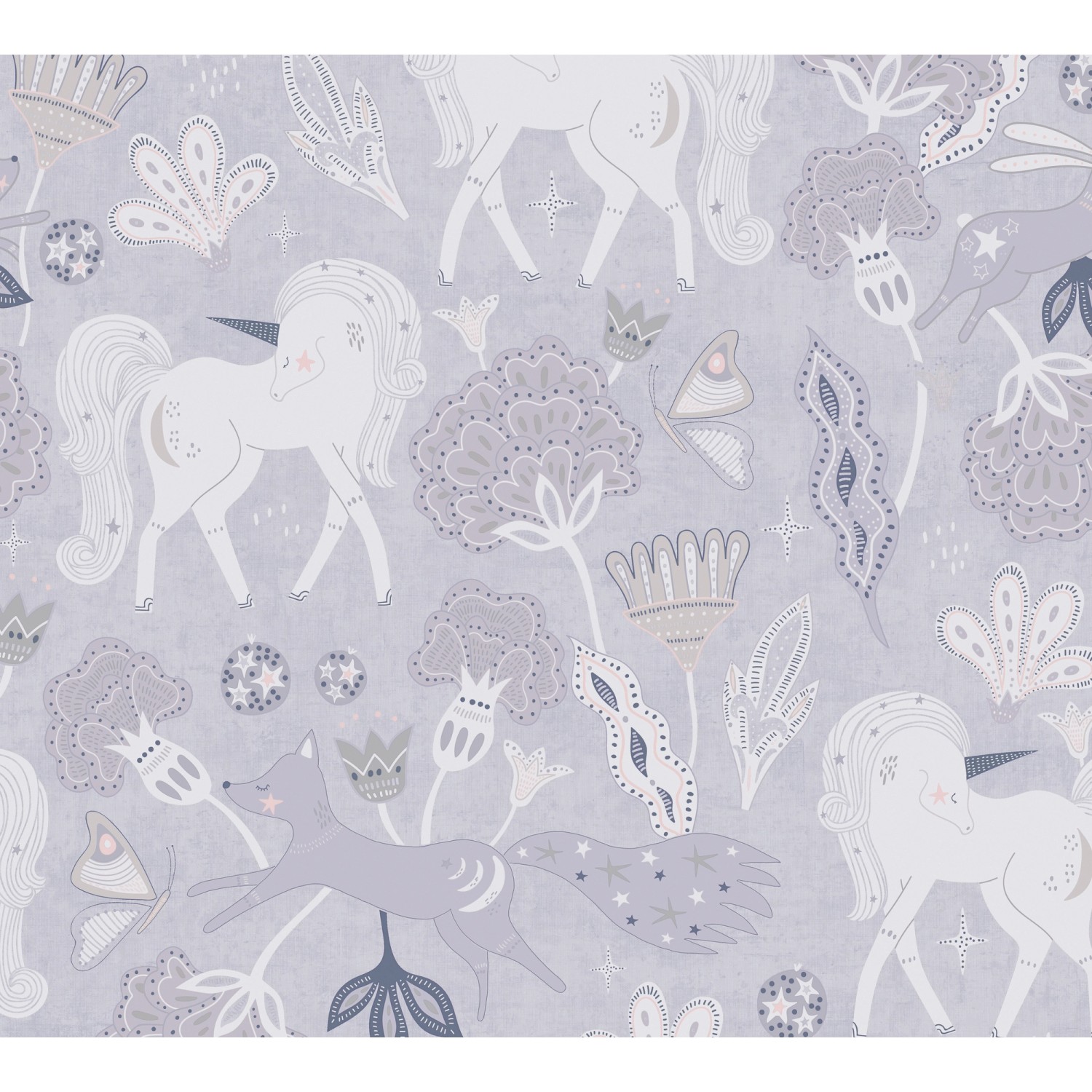 A.S. Creation Vliestapete Einhorn Blumen 10,05 m x 0,53 m Grau-Rosa FSC® von AS-Creation
