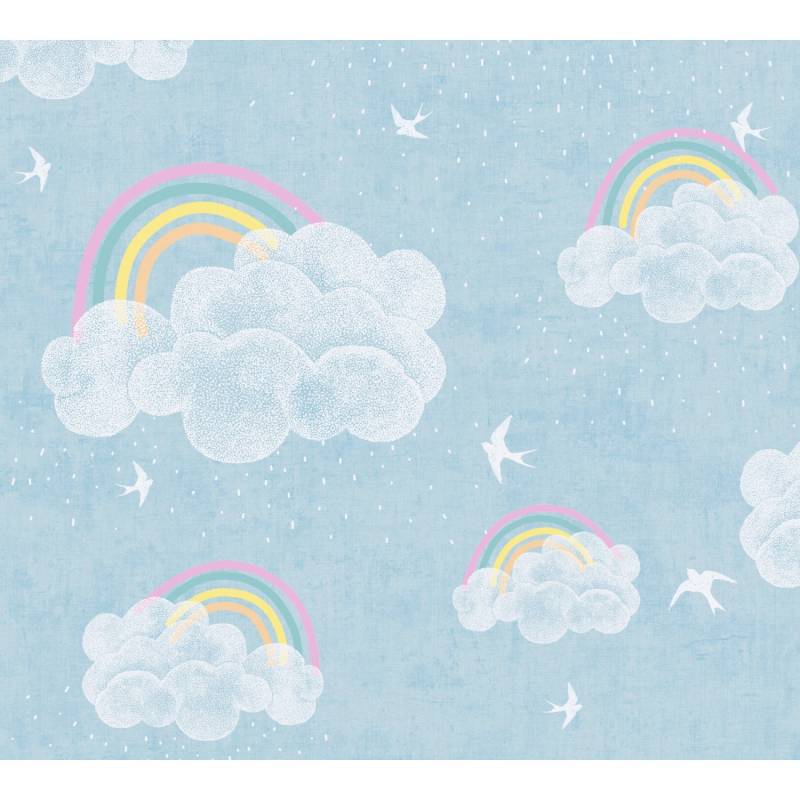 A.S. Creation Vliestapete Wolken Regenbogen 10,05 m x 0,53 m Blau-Bunt FSC® von AS-Creation